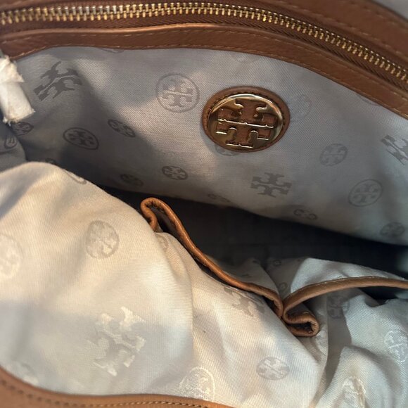 Tory Burch "Marion" Cognac Brown Pebbled Leather Large Slouchy Shopper Tote - Picture 10 of 16